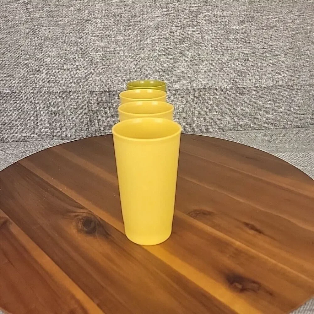 Tupperware - 4 Vintage In 2 Harvest Colors - 3 Gold - 1 Avocado Glasses -No Lids